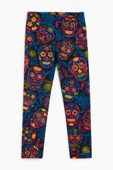 (Ages 7-9)Girls’ Colorful Sugar Skull Printed Tights – Stretchable Cotton Jersey